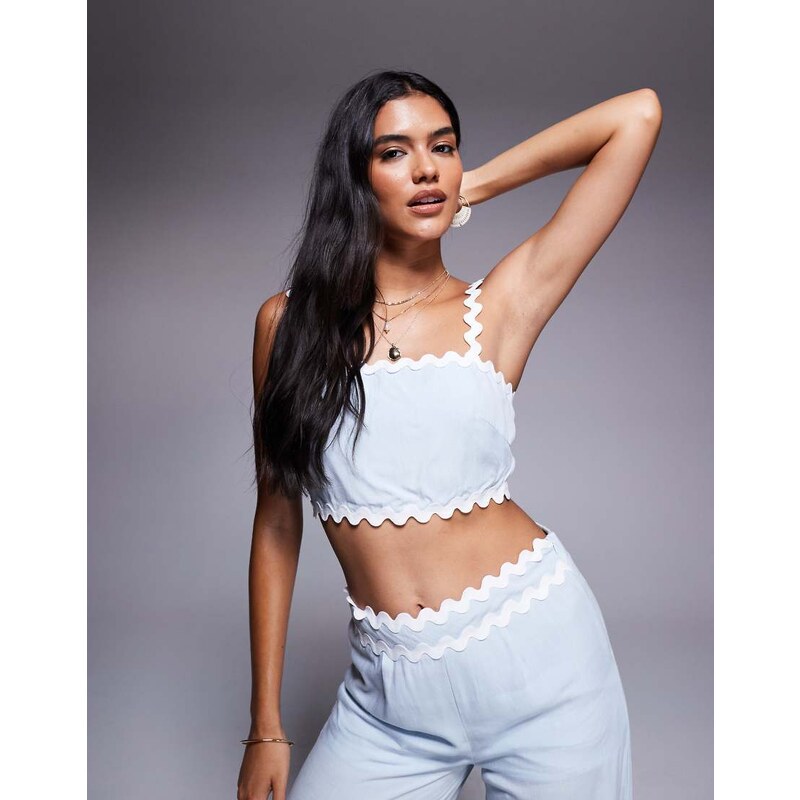 Missyempire cotton scallop edge square neck top co-ord in baby blue 106809118