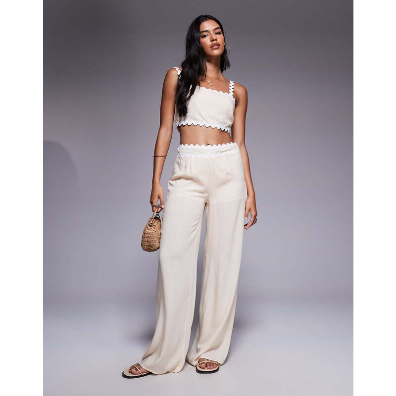 Missyempire cotton scallop trim waist detail wide leg trousers co-ord 106809119