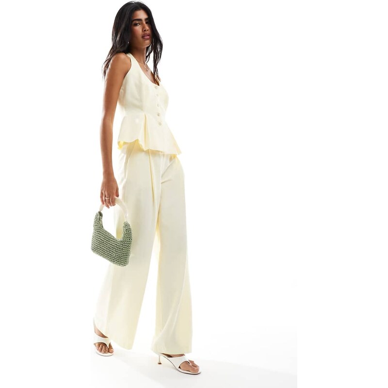 ASOS DESIGN linen blend tailored wide leg trouser in buttermilk