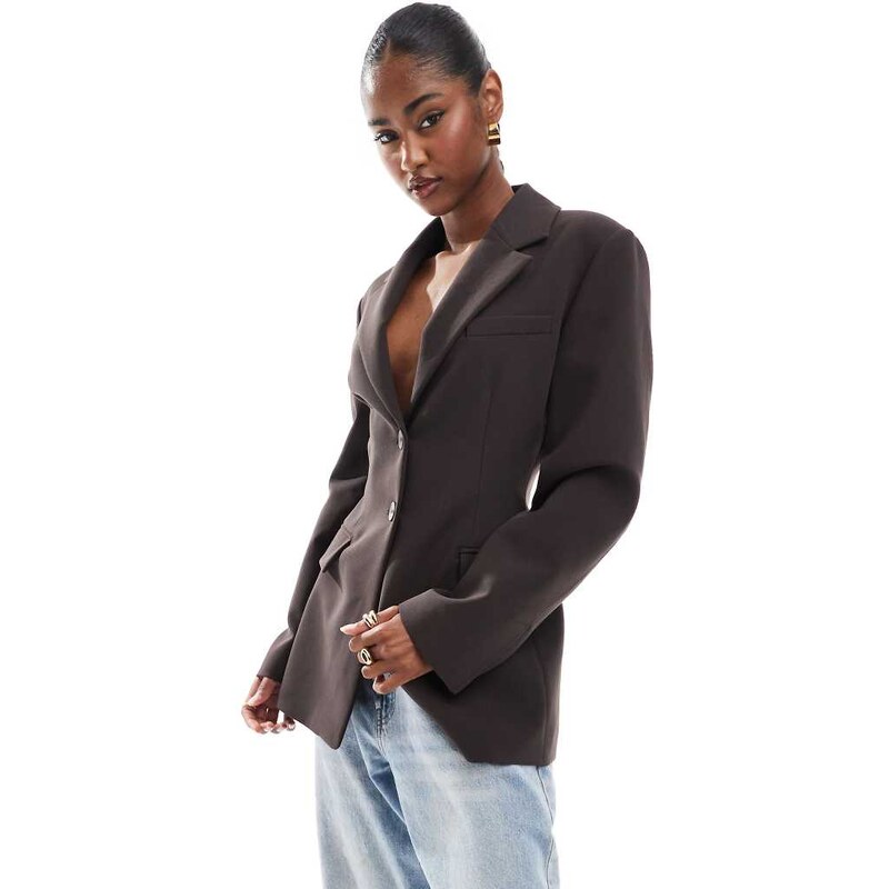 ASOS DESIGN cinch waist blazer in chocolate-Brown