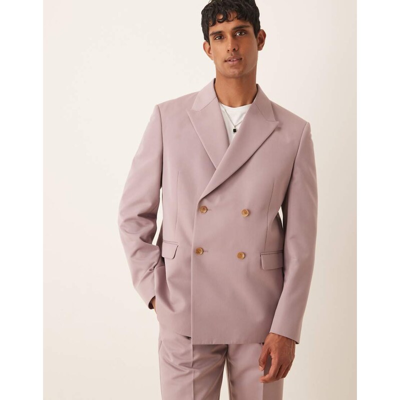 ASOS DESIGN relaxed double breasted suit jacket in dusty pink