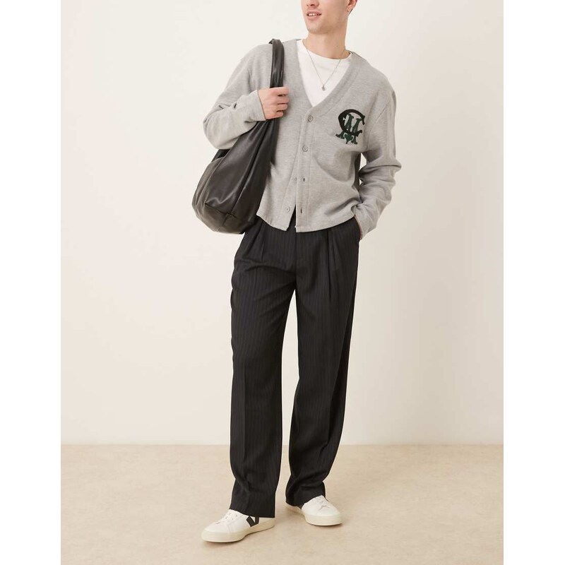 ASOS DESIGN tailored wide leg trousers in navy pinstripes