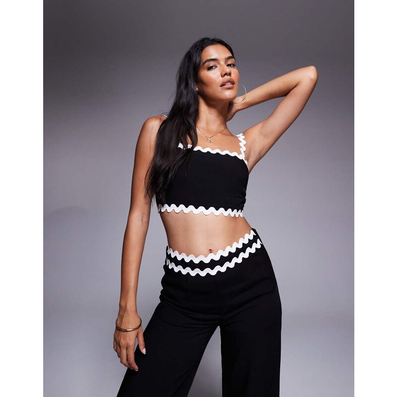Missyempire cotton scallop edge square neck top co-ord in black 115512722