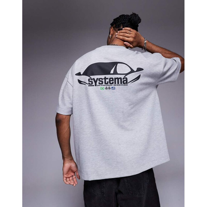 ASOS DESIGN super heavyweight oversized drop shoulder t-shirt with car graphic in grey marl