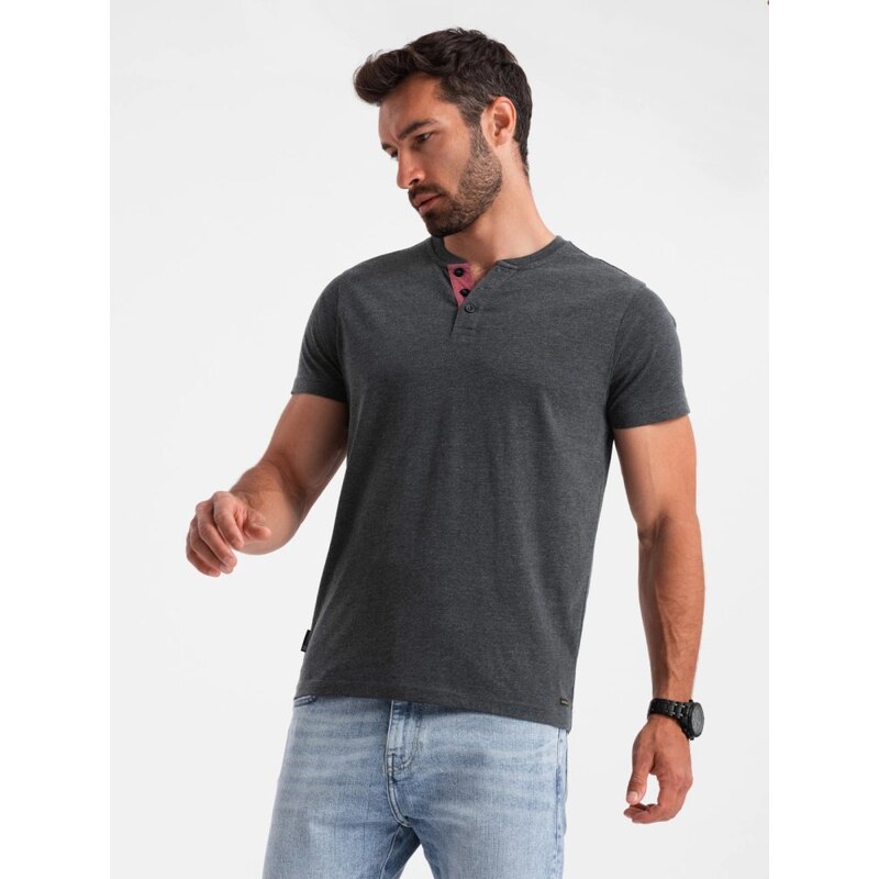 Ombre Clothing Černé pánské tričko s knoflíky V4 TSCT-0155