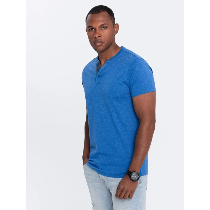 Ombre Clothing Modré pánské tričko s knoflíky V2 TSCT-0155