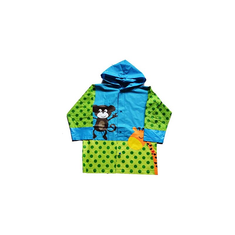 PIDILIDI Dětská pláštěnka s opičkou a žirafou - zeleno-modrá