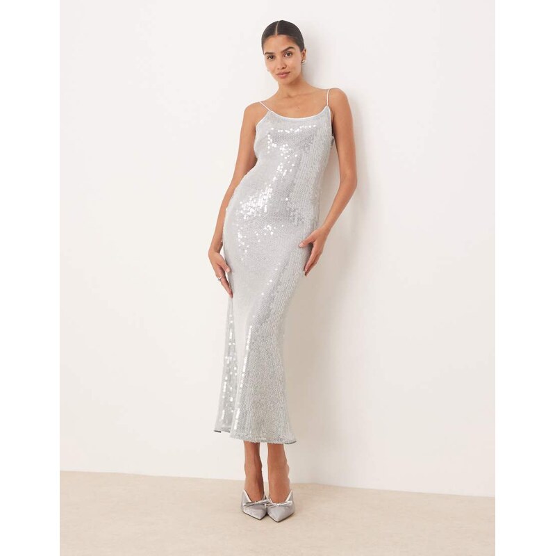 Amy Lynn scoop neck maxi dress in grey sequin 106647600