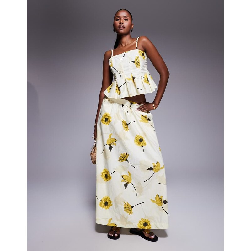 River Island floral print maxi skirt in yellow co ord 106692694