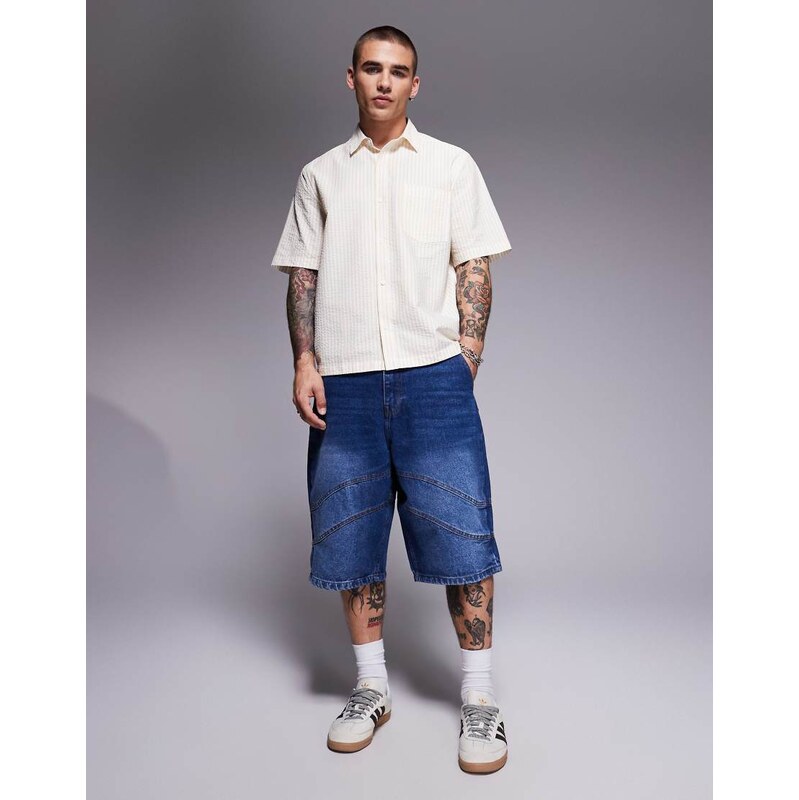 Courtside seam detail denim jort in washed blue