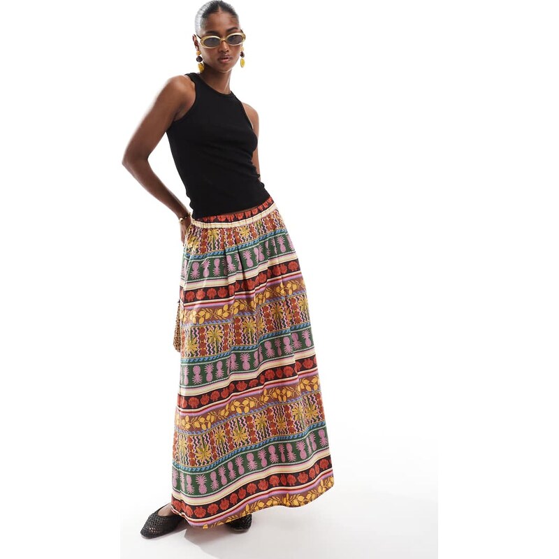 Vero Moda tropical summer printed full midi skirt in multicolour 106692737
