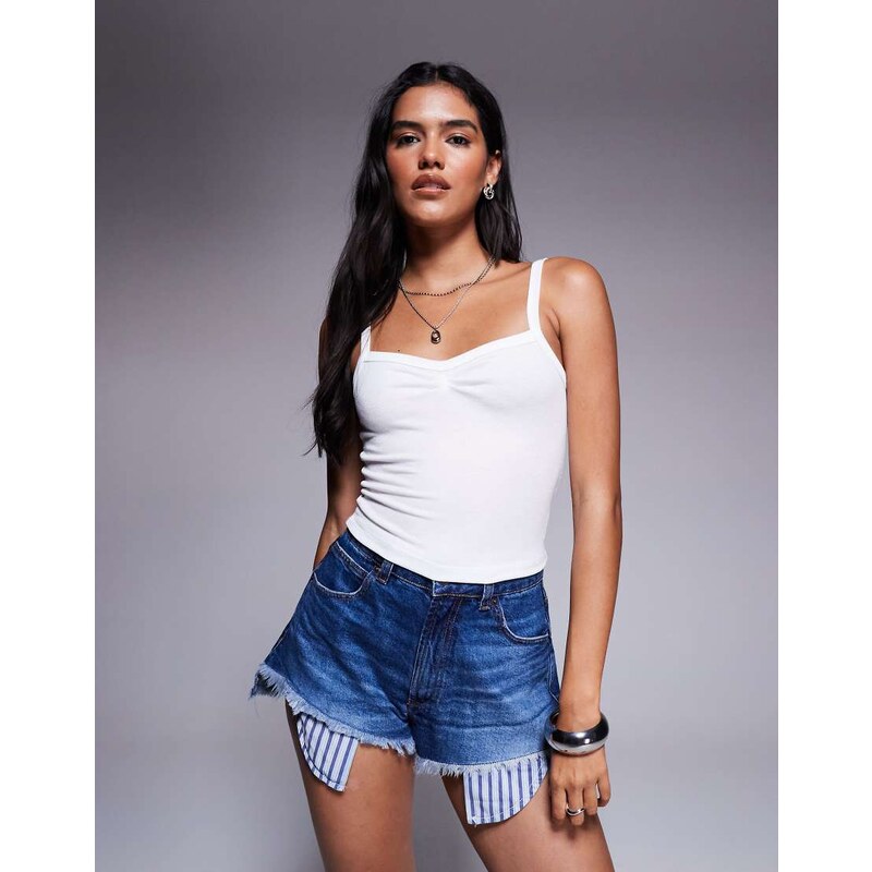 Princess Polly Essentials ribbed ruched front cami top in white 106692757