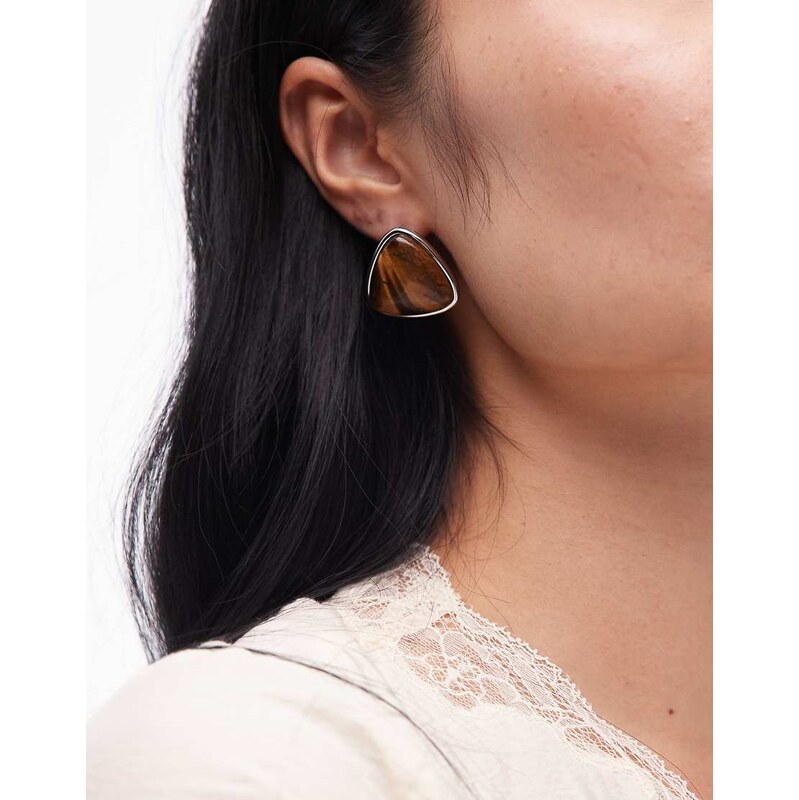 Topshop Bobbi triangular stud pearl earrings in silver 106692762