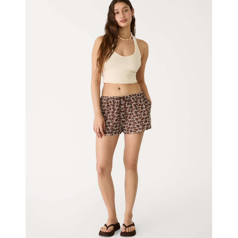 Stradivarius shorts with contrast embroidery in brown