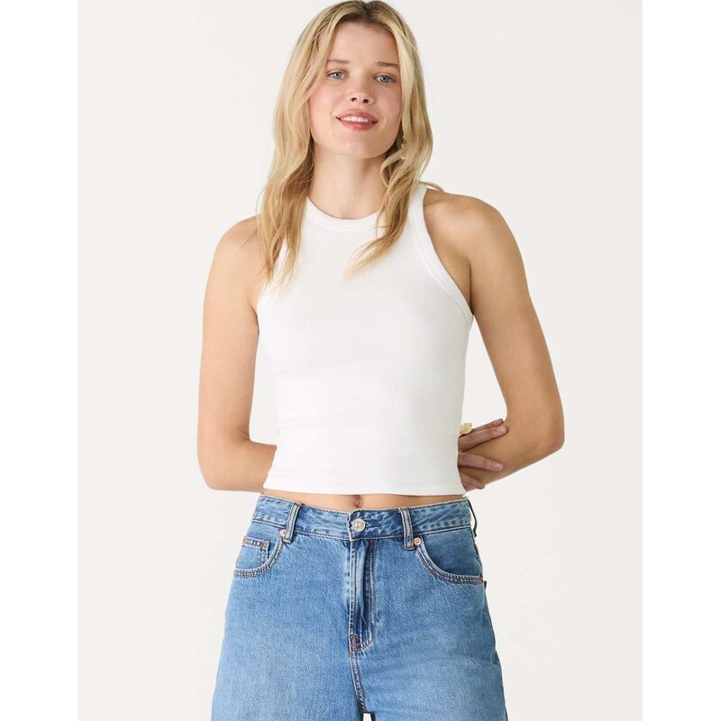 Stradivarius racerback top in white 106701731