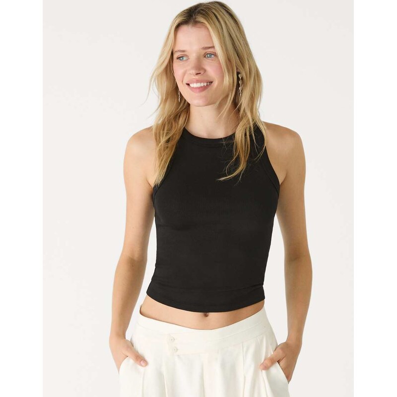 Stradivarius racerback top in black 106709767