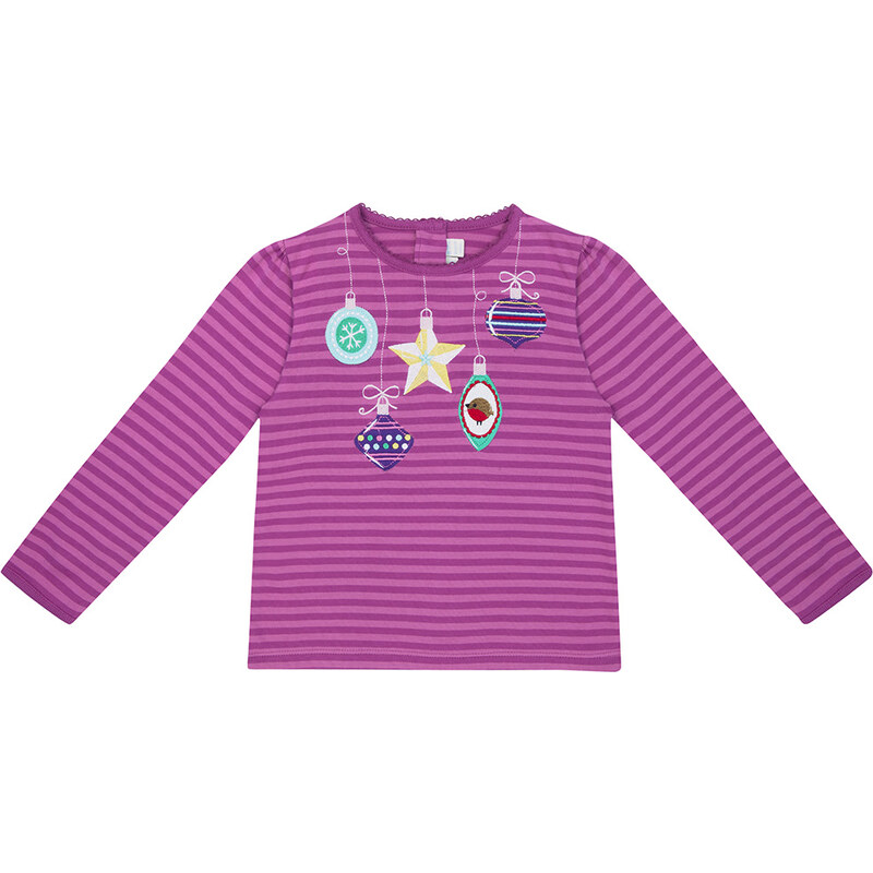 JoJo Maman Bébé Dívčí pruhované tričko s ozdobami - fialové
