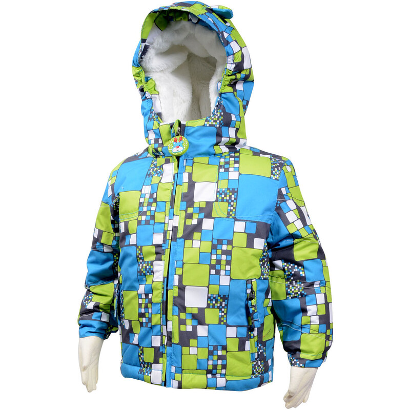 Bugga Chlapecká zimní bunda s kožíškem - modro-zelená