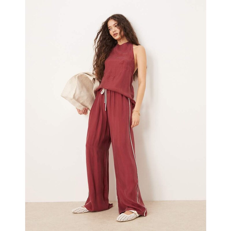 VRG GRL moonscapes wide leg trouser co-ord in burgundy-Red 107288944