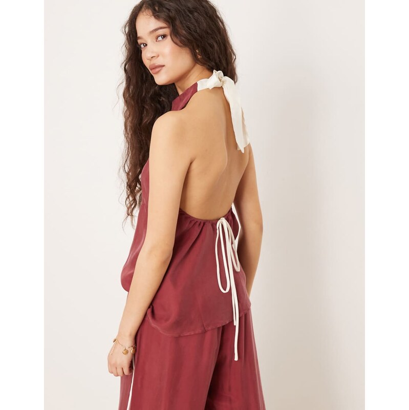 VRG GRL sierra tie-detail halter top co-ord in burgundy-Red 115428730