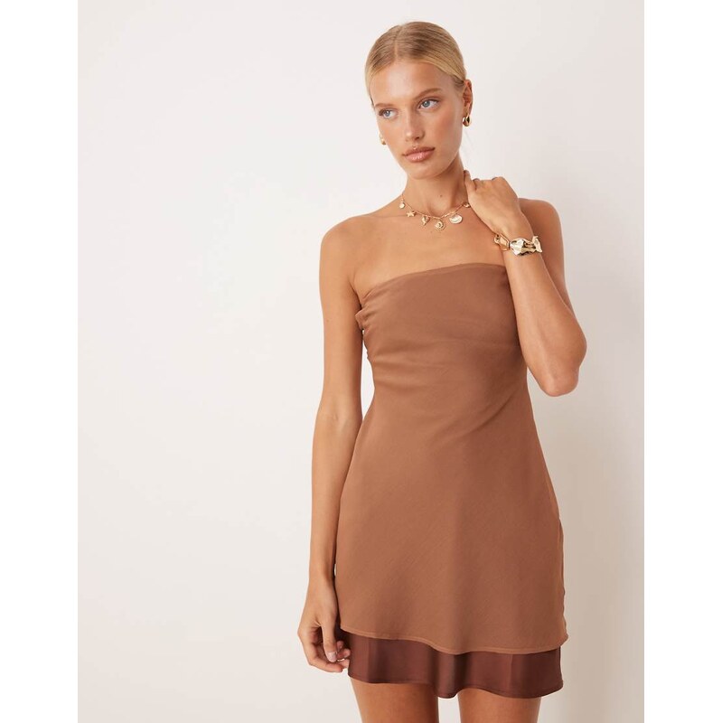 ASOS DESIGN double layer with contrast satin hem bandeau mini