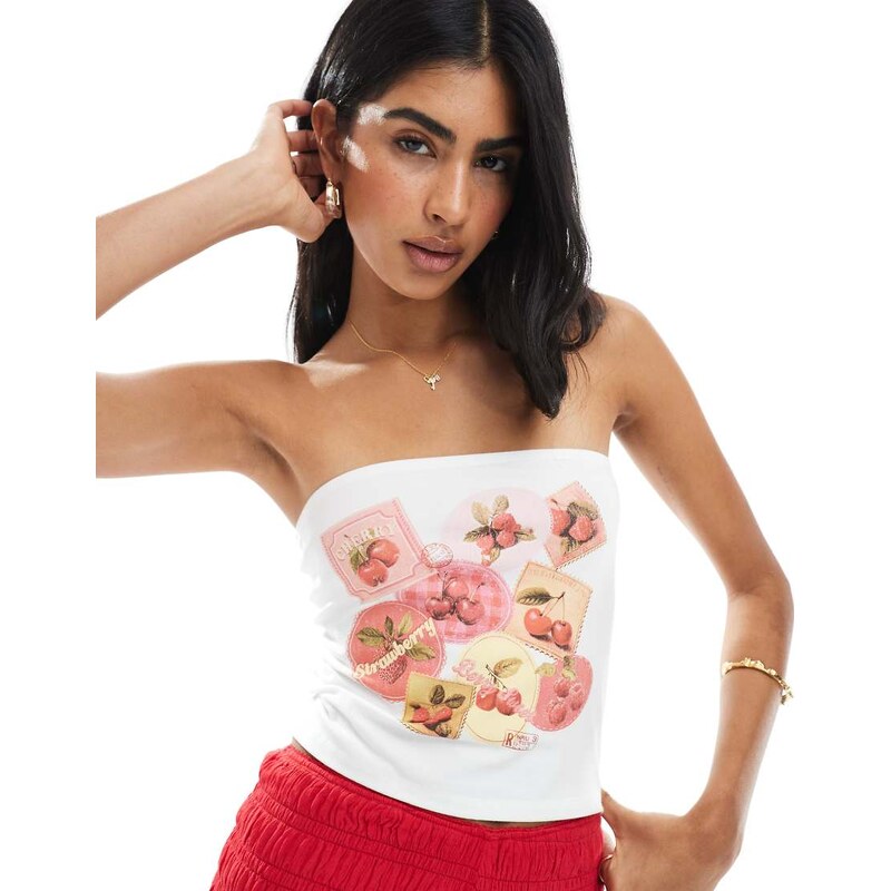 Miss Selfridge summer postcard print bandeau top in white