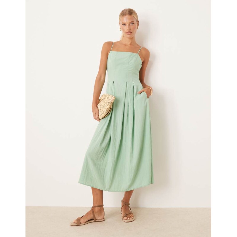Mango shirred bodice midi dress in mint green 106694530