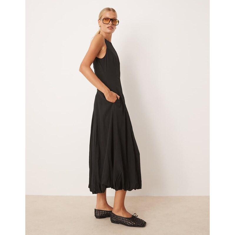 Mango seamed detail soft bubble hem midi dress in black 106694535