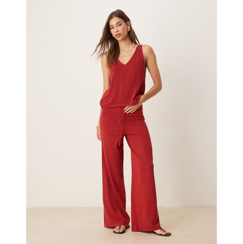 Mango knitted co-ord drawstring trouser in red