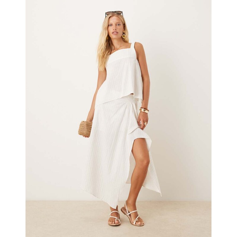 Mango maxi skirt with side split co-ord in tonal stripe-Yellow