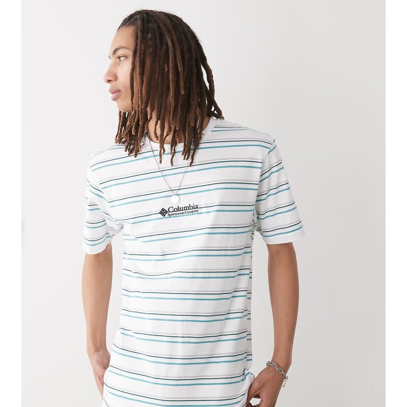 Columbia Somer Slope II striped t-shirt in blue and white