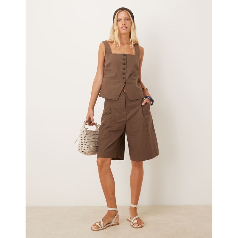 Mango tailored square neck waistcoat co-ord in brown 106700265