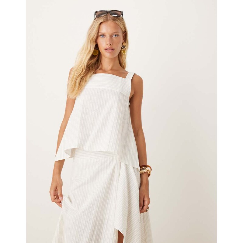Mango square neck top co-ord in tonal stripe-White 106732107