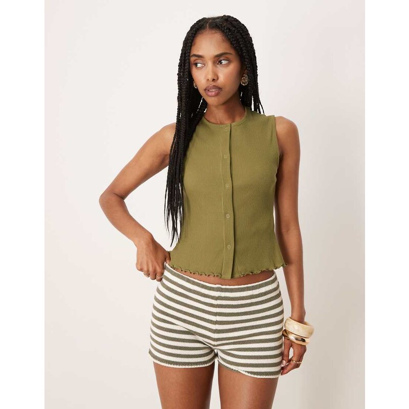 Vila button front vest in olive-Green 113261836