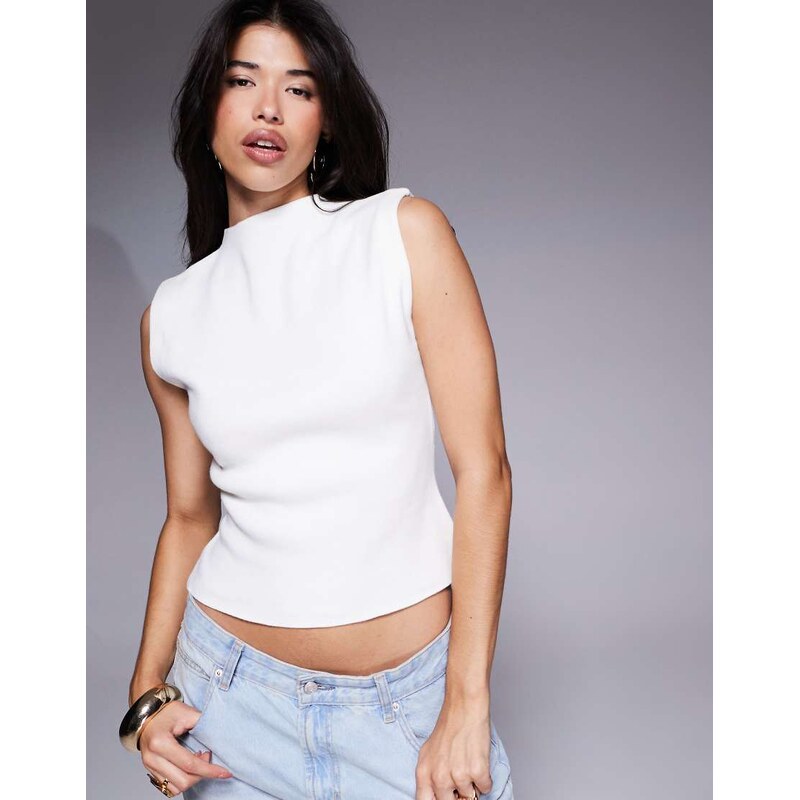 ASOS DESIGN knitted compact top in ecru-White