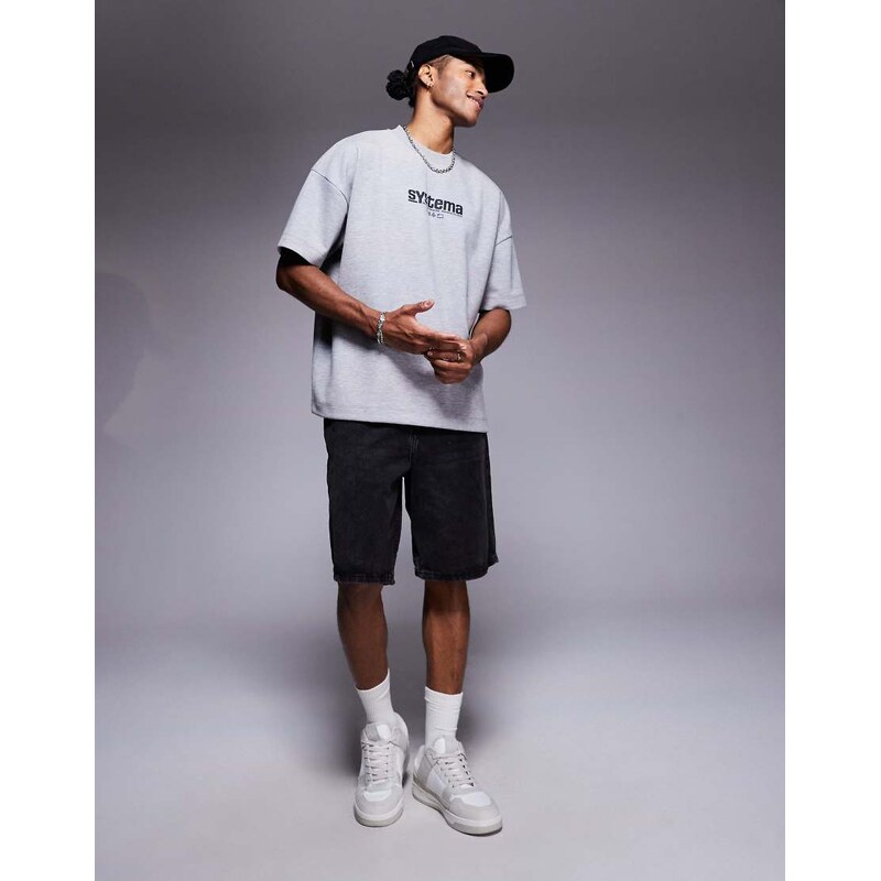 ASOS DESIGN super heavyweight oversized drop shoulder t-shirt with car graphic in grey marl