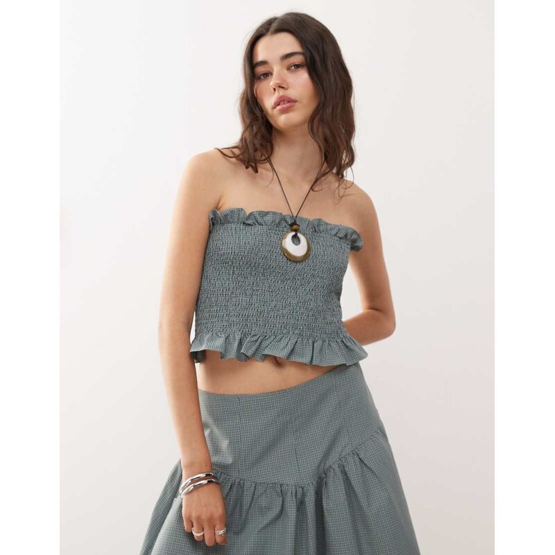 COLLUSION check shirred festival bandeau co-ord in green check