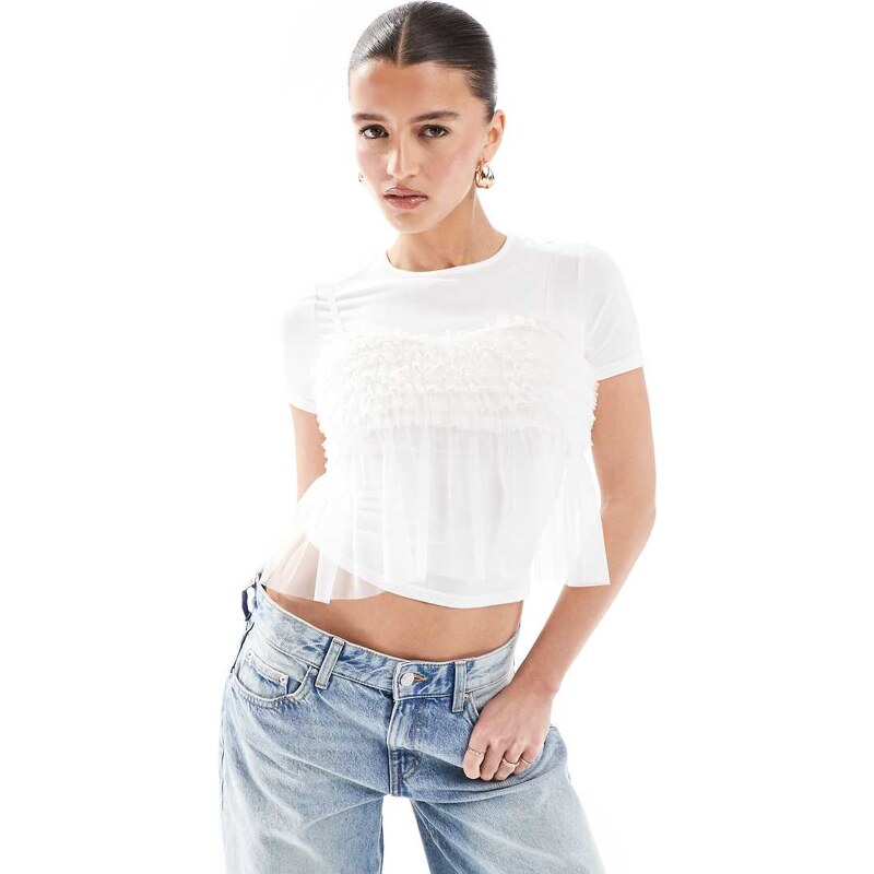 New Look tulle t-shirt in off white 106821153