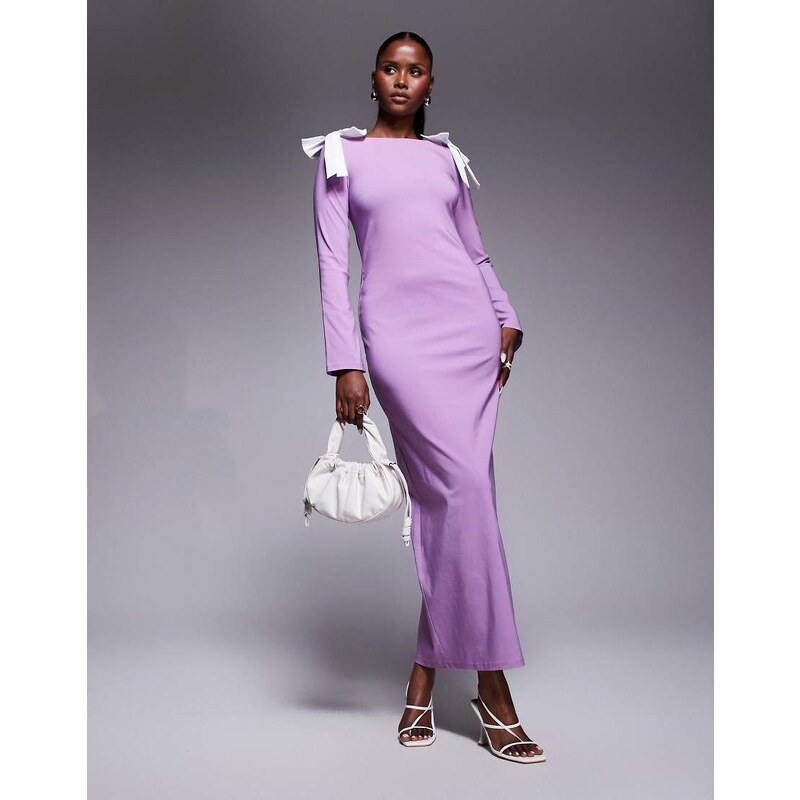 Daska bow shoulder maxi dress in lilac and white-Multi 106704061