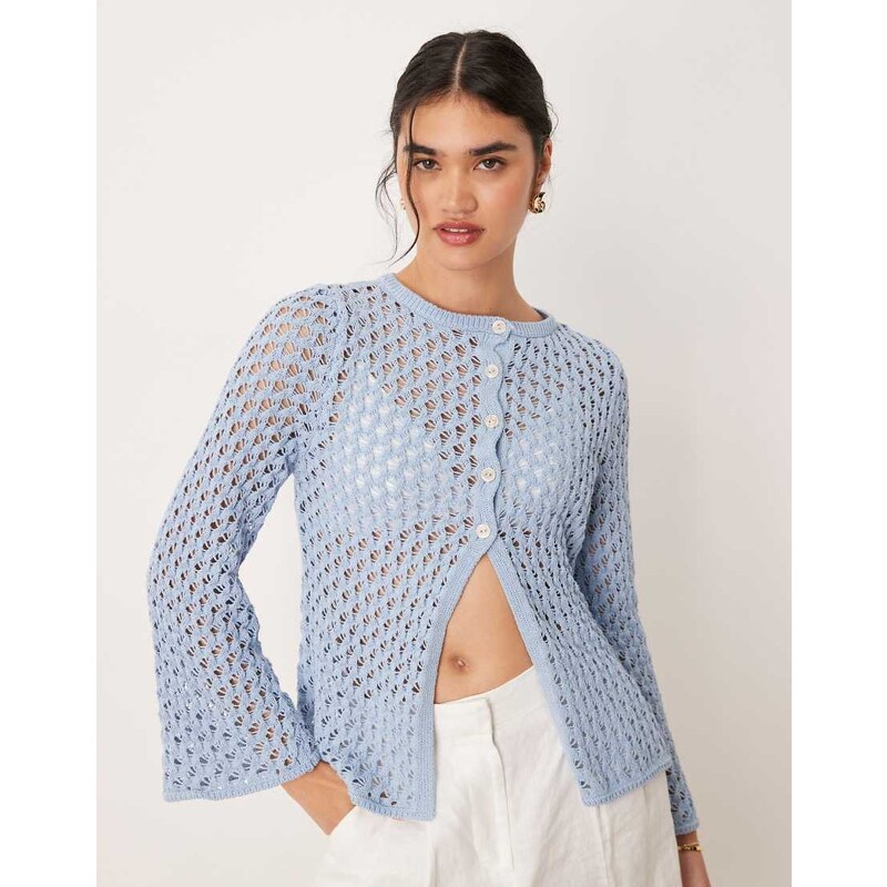 ASOS DESIGN open crochet knit cardigan in pale blue 106704087
