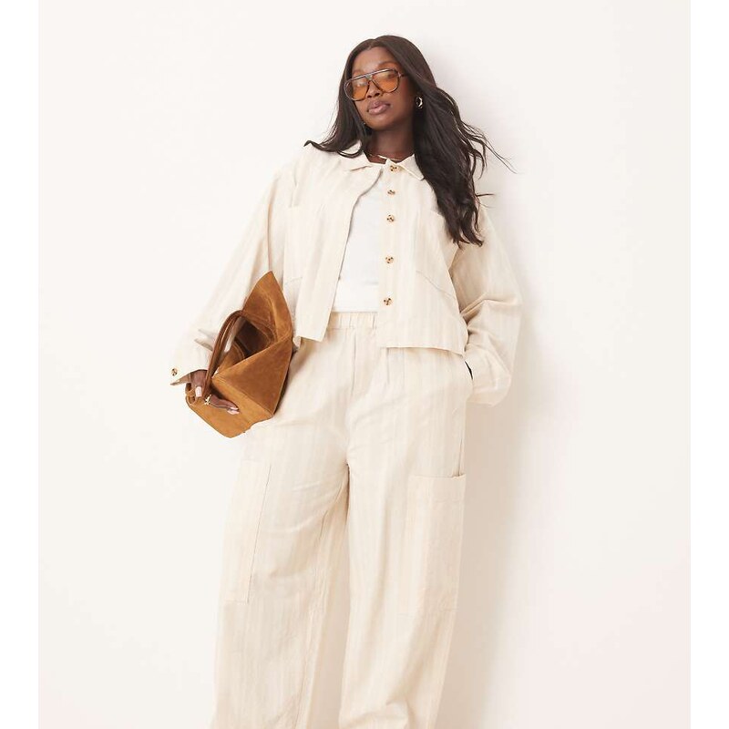 ASOS Curve ASOS DESIGN Curve cotton barrel leg trousers with utility 106706944