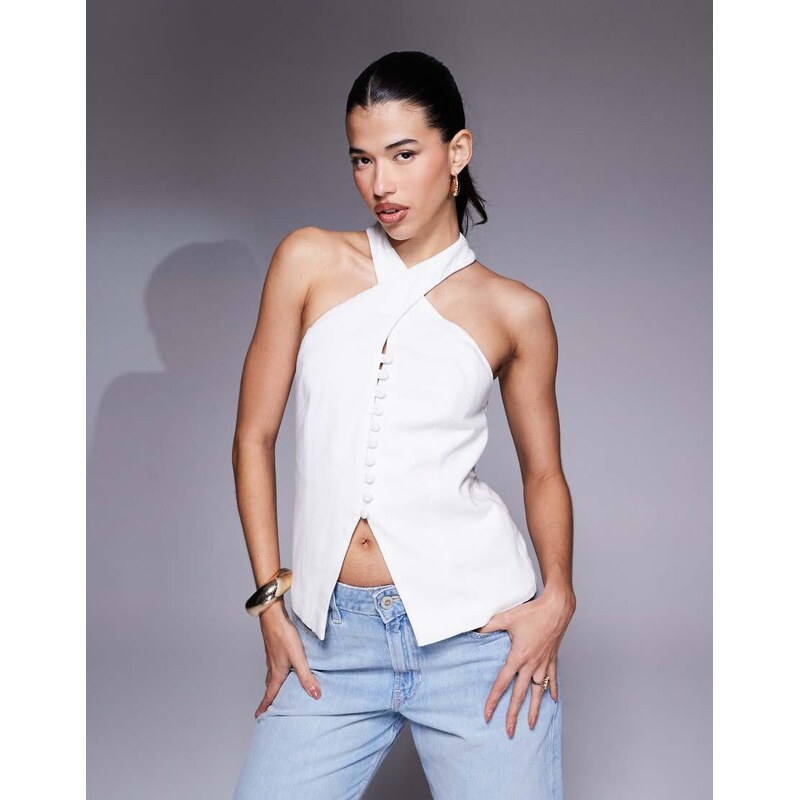 River Island halter neck waistcoat in white 106706989