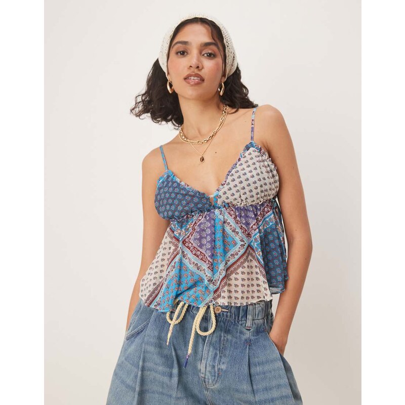 Free People alix paisley print floaty cami top in ocean blue 115554783
