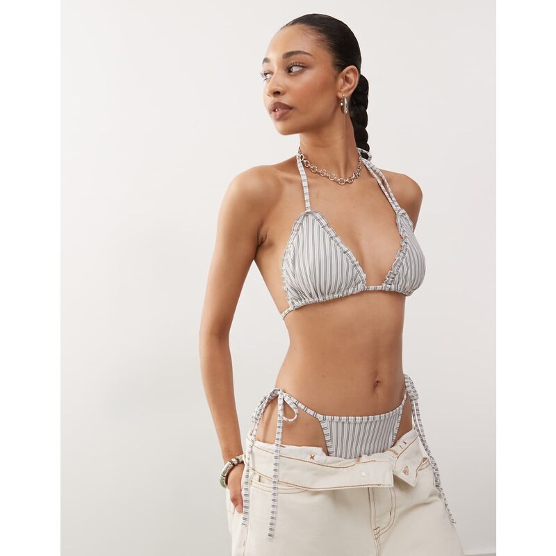 COLLUSION striped bikini top in white stripe
