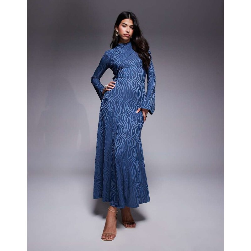 Daska high neck maxi dress in denim-Blue