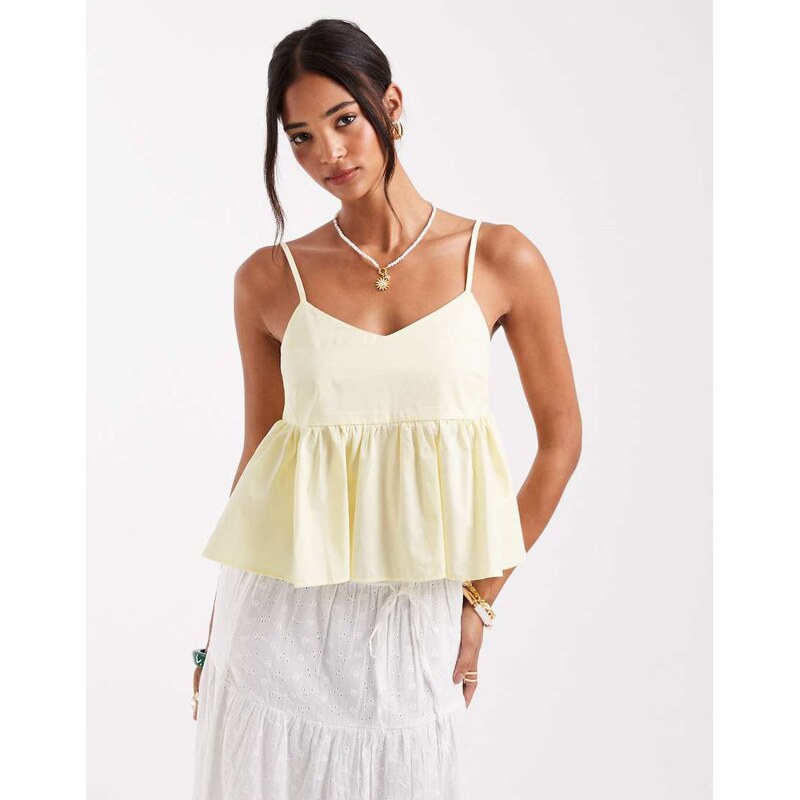 New Look peplum strappy cami top in yellow