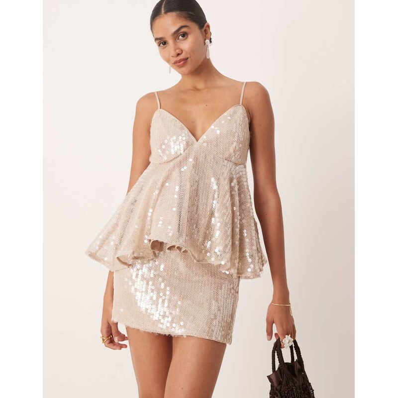 Amy Lynn mini skirt co-ord in taupe sequin-Grey 106707123