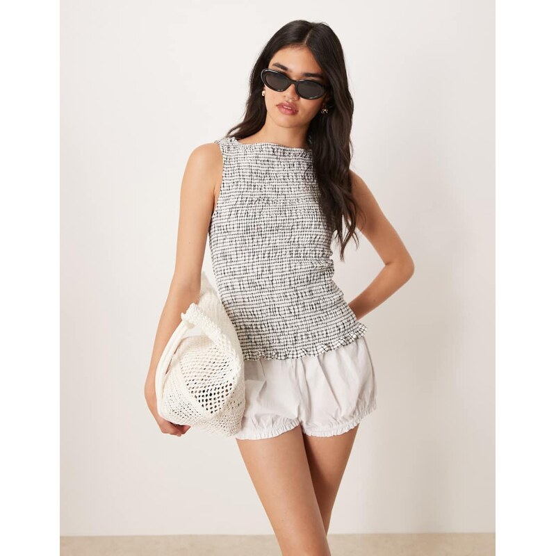 Amy Lynn Cher shirred top in mono check-Multi 106707185