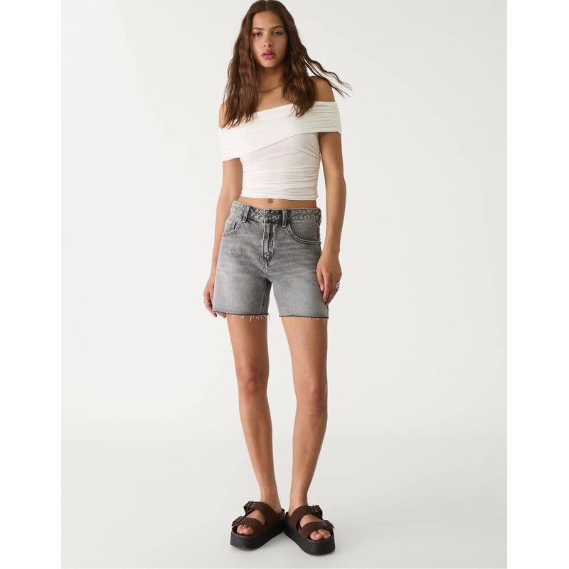 Stradivarius denim bermuda shorts in washed black-Grey