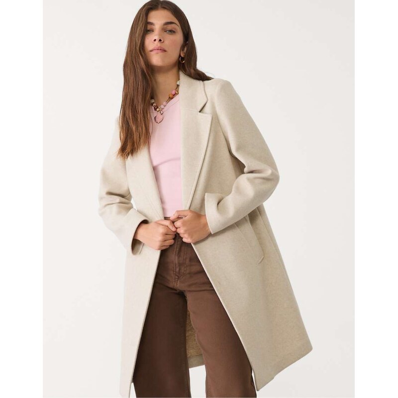 Stradivarius soft touch button through midi coat in ecru-White 108323901